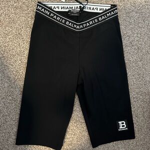 Balmain Black Leggings with White Logo Trim